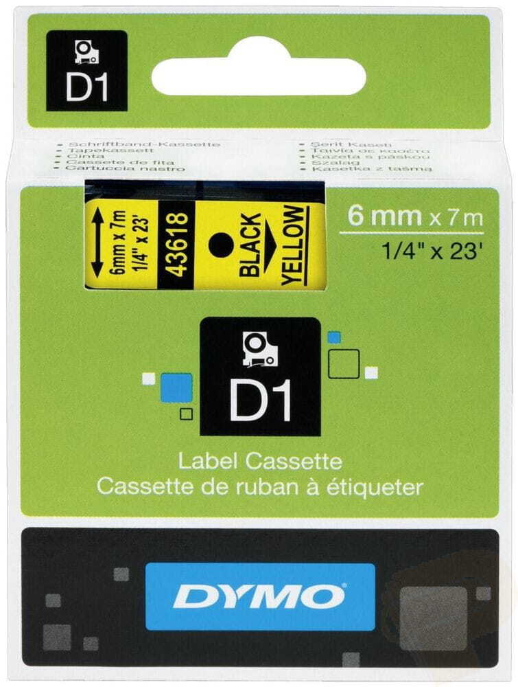 Taśma Dymo D1, 6mmx7m, nadruk czarny, taśma żółta