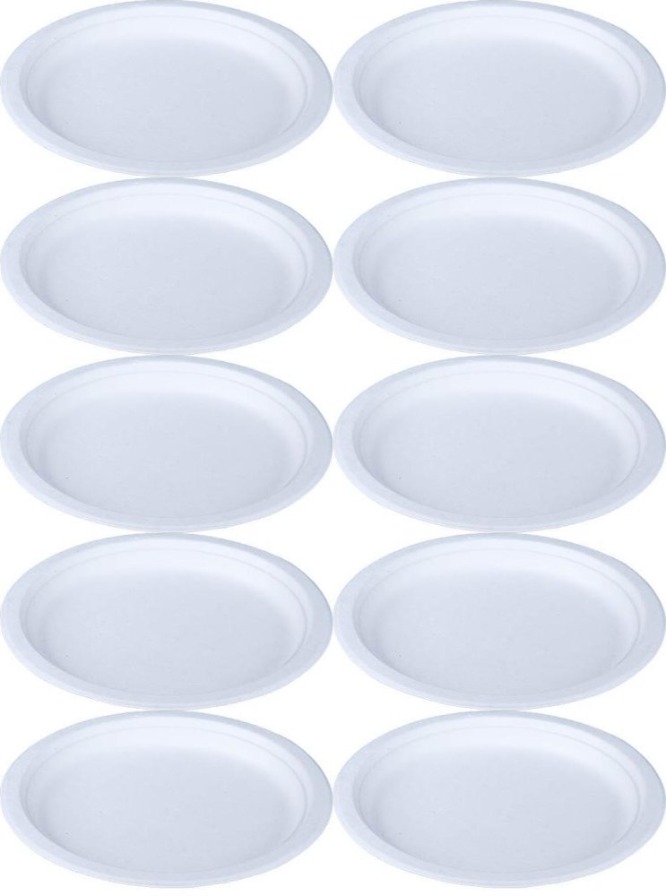 10x Talerze jednorazowe Kram, 18cm, trzcina cukrowa, 50 sztuk, biały