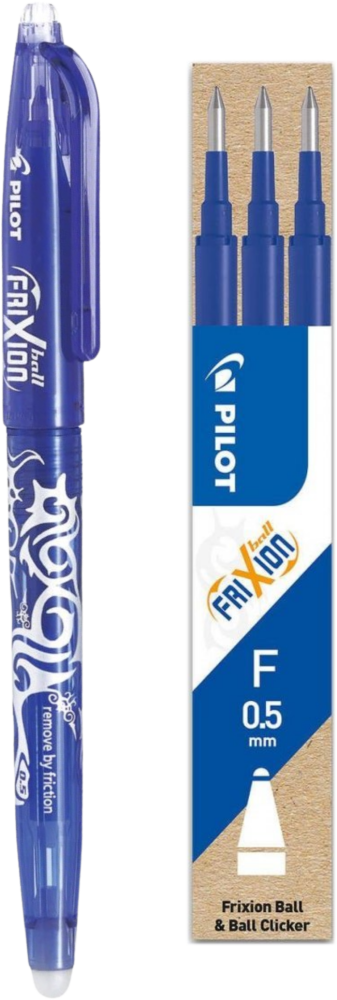 Zestaw: Pióro kulkowe wymazywalne Pilot Frixion Ball, 0.5mm, niebieski + 3 wkłady