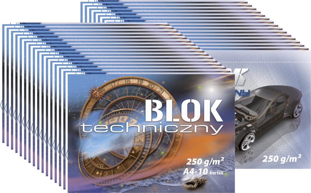 100x Blok techniczny Kreska, A4, 10 kartek, biały
