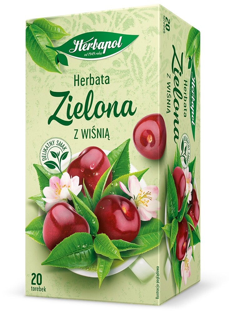 Herbata zielona w torebkach Herbapol, z wiśnią, 20 sztuk x 1.7g
