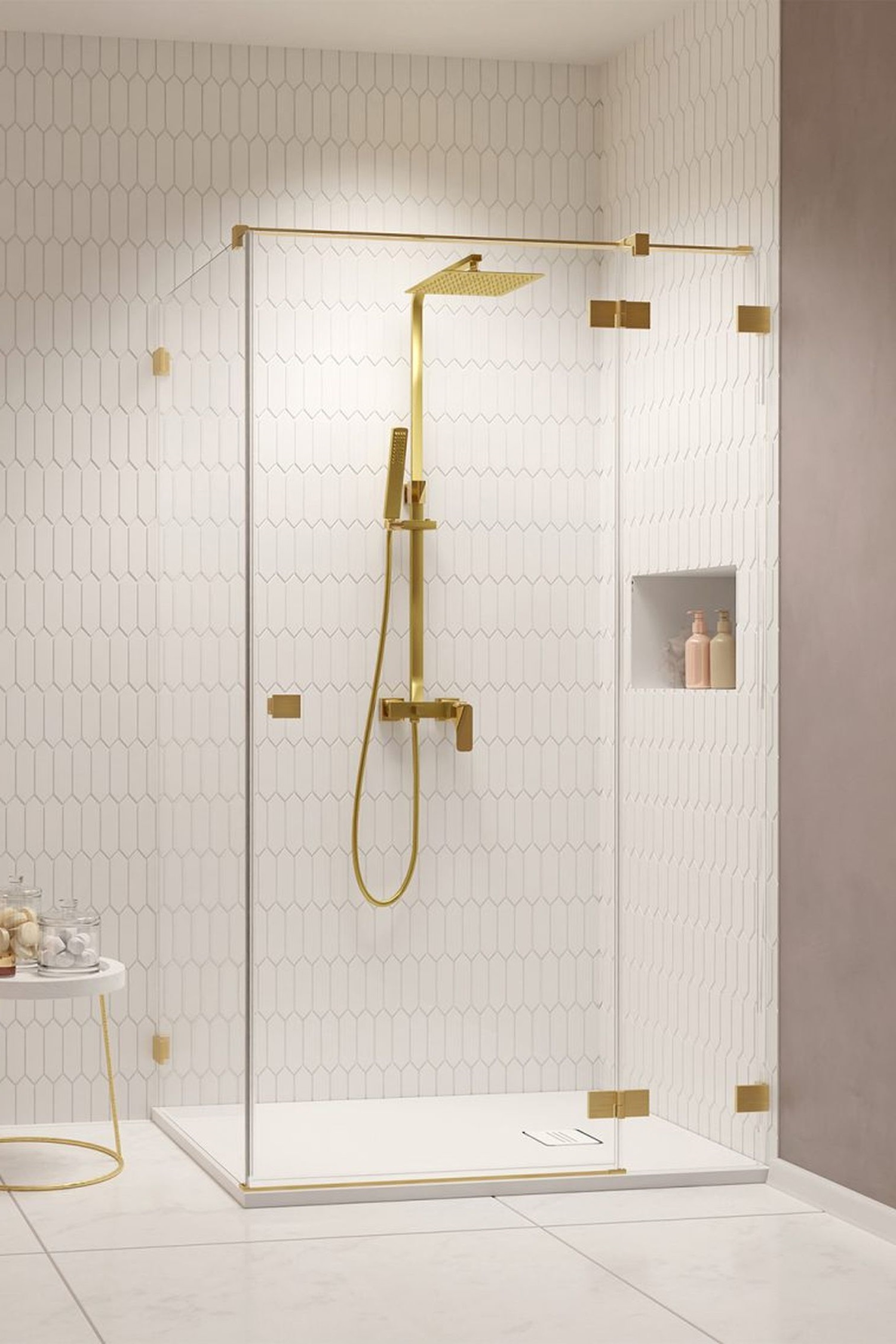 Radaway Essenza Pro Brushed Gold KDJ drzwi prysznicowe 80 cm prawe złoty szczotkowany/szkło przezroczyste 10097080-99-01R