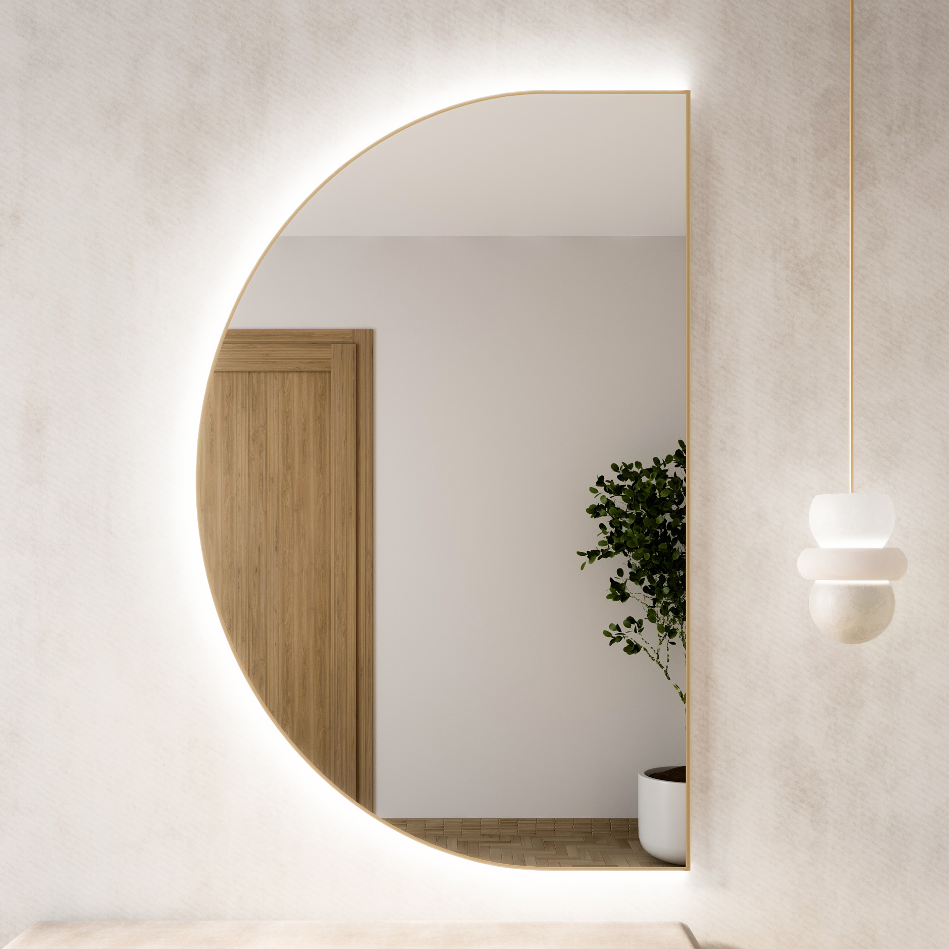 Baltica Design Tiny Border Semi Round Bright lustro 140x90 cm złote barwa ciepła