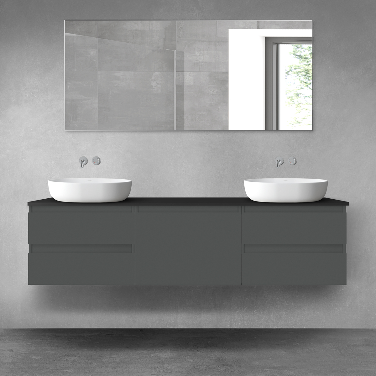 Oltens Vernal zestaw mebli łazienkowych 180 cm z blatem grafit mat/czarny mat 68505400 - Wysyłka w 24h