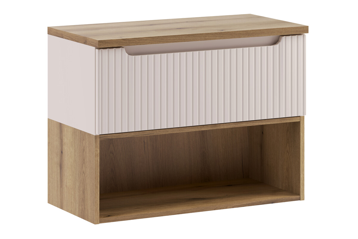 Zestaw Comad Nova Cashmere szafka 80 cm podumywalkowa wisząca z blatem i regałem dolnym kaszmir SET-NOC B OAK 80CM 1S LR