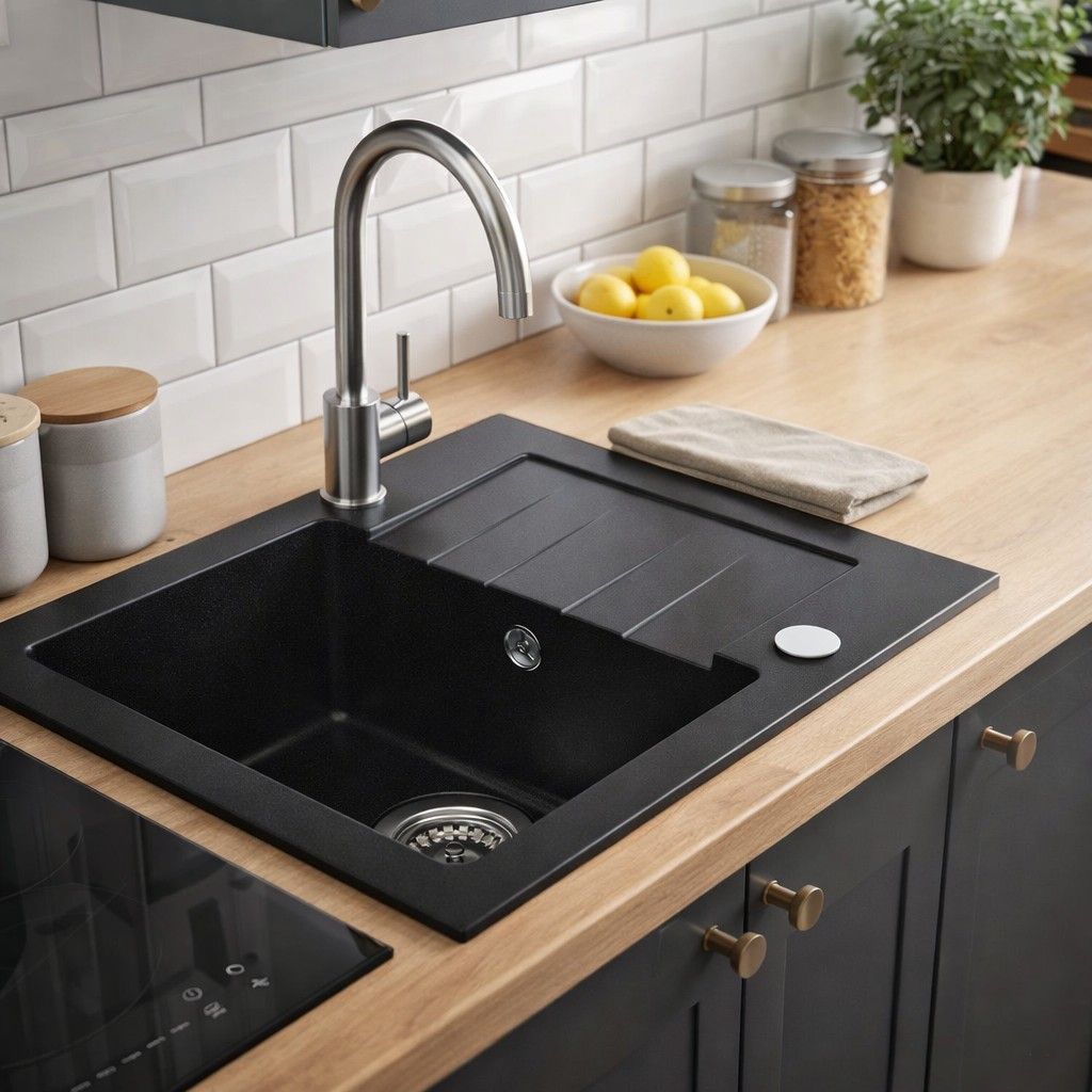 Ruvetti Minimini+ zlewozmywak 58x44 cm z baterią czarny/stal LP_3200-MM58440BC_W - Wysyłka w 24h
