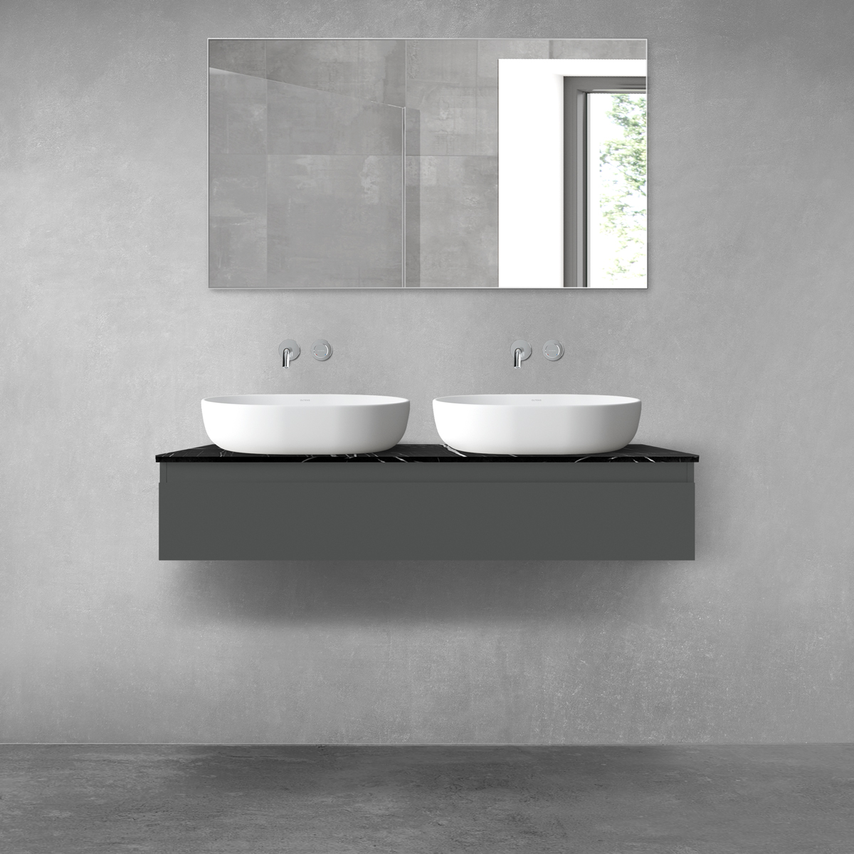 Zestaw Oltens Vernal szafka 120 cm podumywalkowa wisząca z blatem Tera grafit mat/czarny marmur 68717400 - Wysyłka w 24h