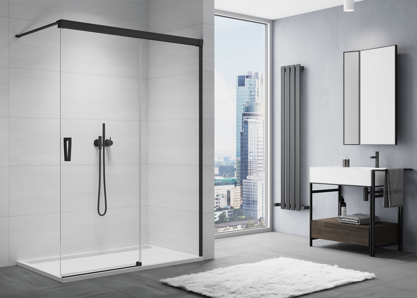 Ronal Cadura Walk-In ścianka prysznicowa 120 cm z elementem przesuwnym prawa czarny/szkło przezroczyste CAW2D1200607