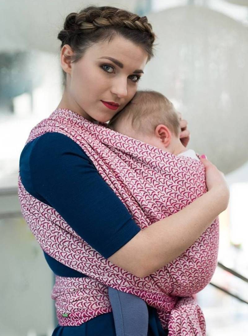 Chusta do noszenia dzieci LITTLE HEARTS (różowa) - 100% Bawełna, splot żakardowy XL (5,2 metra)