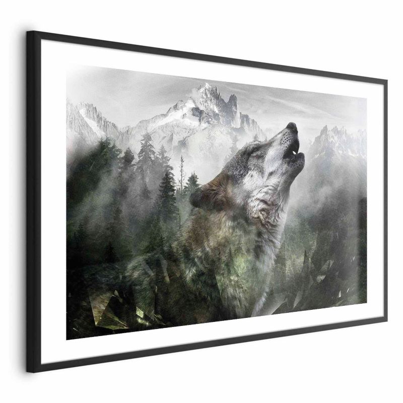 Plakat Artgeist Wyjący wilk 42x29,7 cm z ramą czarną z marginesem 1 szt