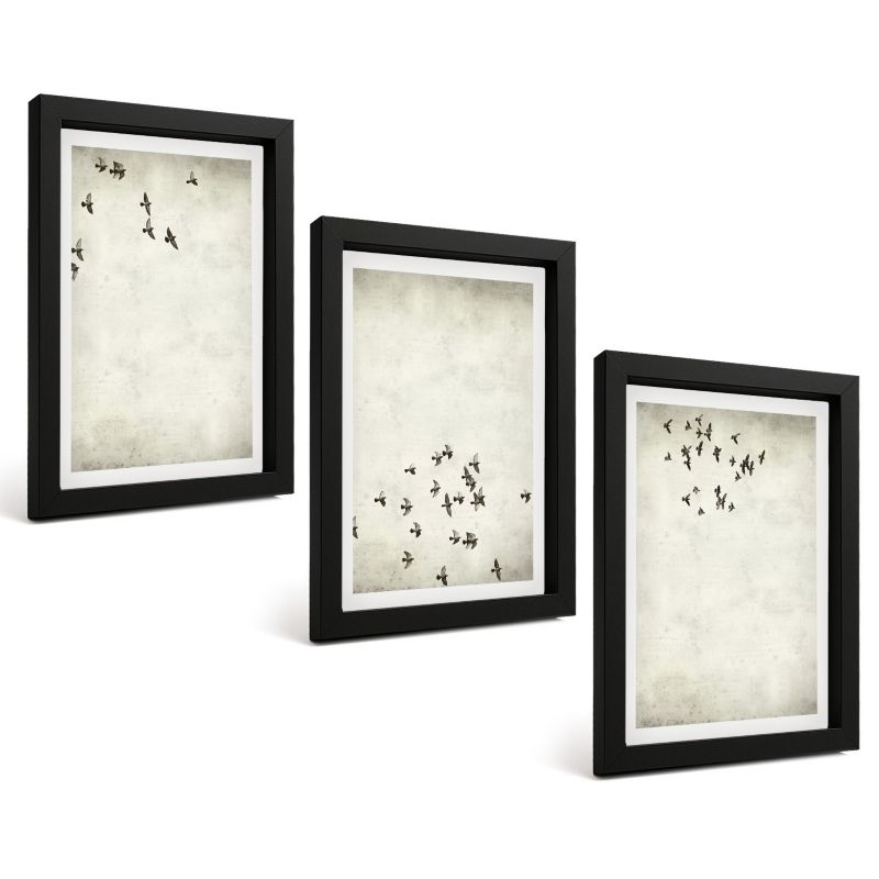 Zestaw 3 Obrazów w Czarnej Ramie ArtPrintCave 20x30 cm Galeria Ścienna Minimalistyczny malunek ptaków 1 kpl.