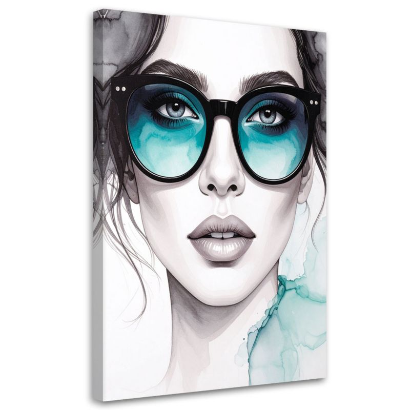 Obraz na płótnie Feeby Portret Kobiety w okularach, pionowy, design do gabinetu, wzór 29500, 70x100 cm, 1 szt.