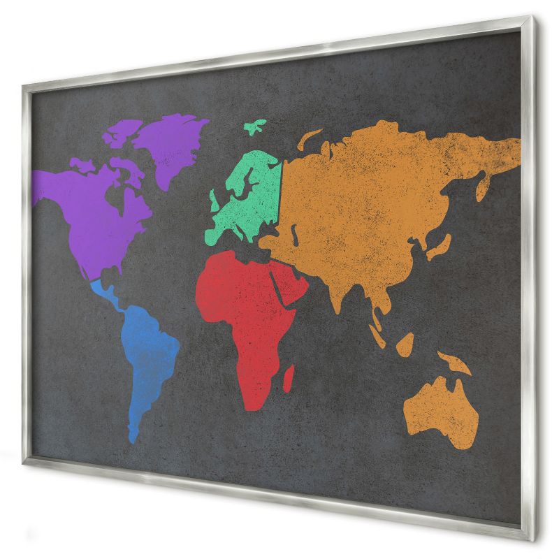 Ozdobna tablica na magnesy Wallfluent 100x70 Kolorowa mapa w srebrnej ramie 1szt