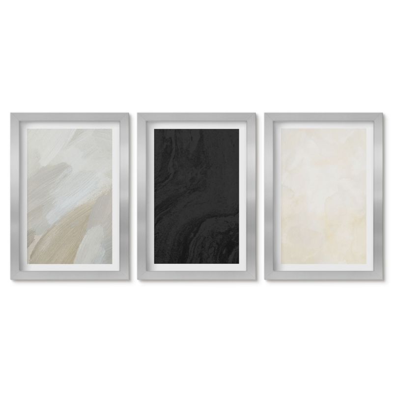 Tryptyk w srebrnej ramie Tulup 20x30 cm Struktury odcienie minimalizm Stylowa galeria nad biurko 1 kpl