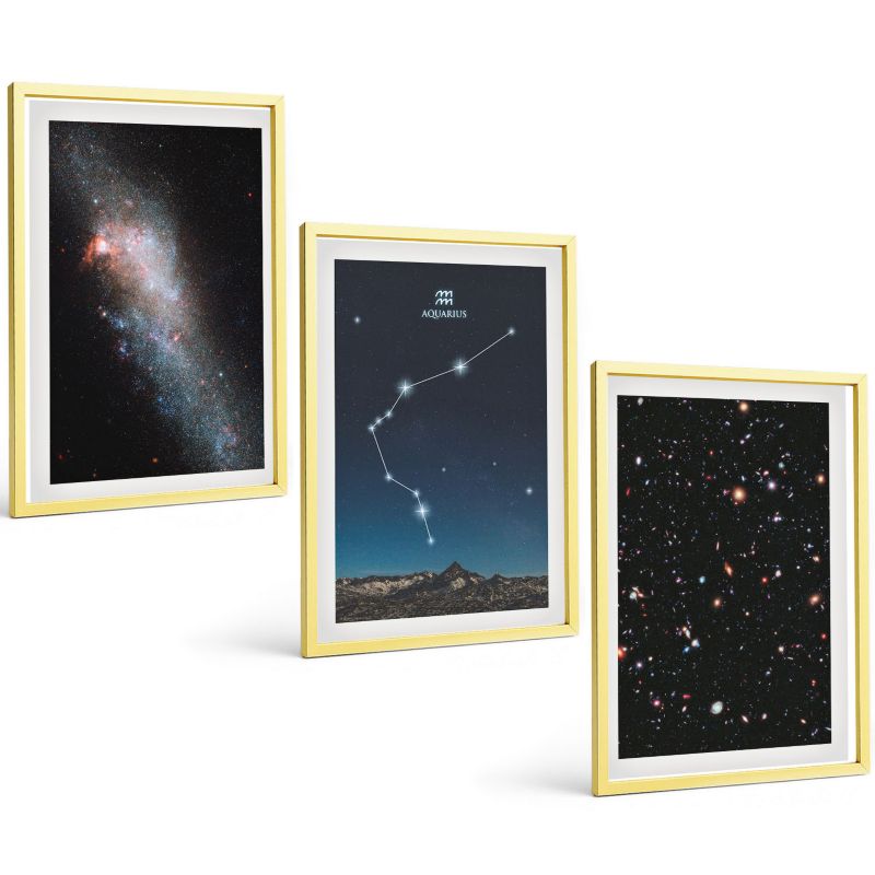 Zestaw 3 Obrazów w Złotej Ramie ArtPrintCave 40x60 cm Galeria Ścienna Galaktyka kosmos Wodnik 1 kpl.