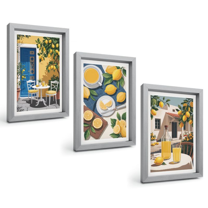 Zestaw Obrazów 3 Częściowy ArtPrintCave Srebrne Ramki 20x30 cm Dekoracja do Sypialni Lemoniada cytrynowa 1 kpl.