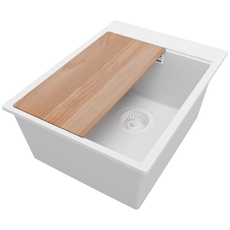 Zlewozmywak Oslo Top PRIMAGRAN Nablatowy 38x50cm do Szafki od 40cm, Cały Biały + Syfon + Deska, S080, 1 szt.