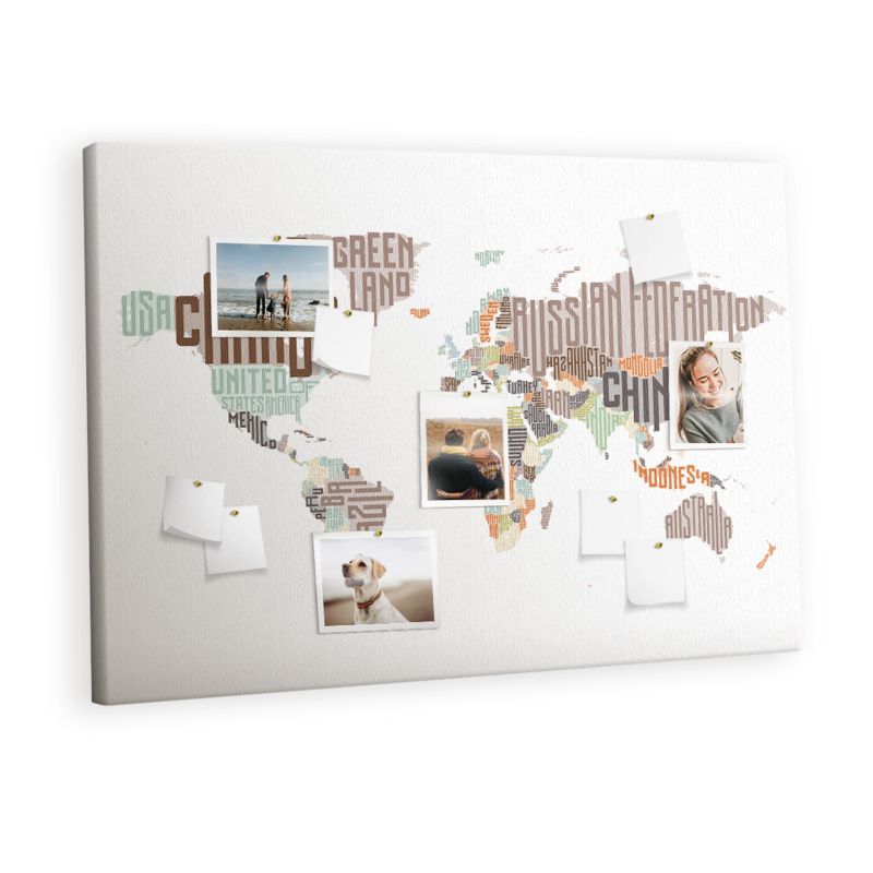 Tablica Korkowa Tulup 120x80 cm Mapa metaliczne litery Obraz dekoracyjny ścienny Pinezki metaliczne 1 kpl