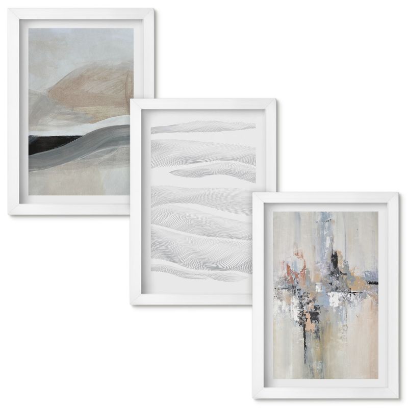 Zestaw obrazów Wallfluent Abstrakcyjne wzory ziemia Biała rama 20x30cm 3 szt.