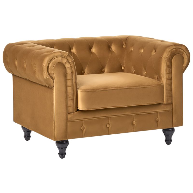 Fotel Chesterfield Welur Złoty 1 szt.