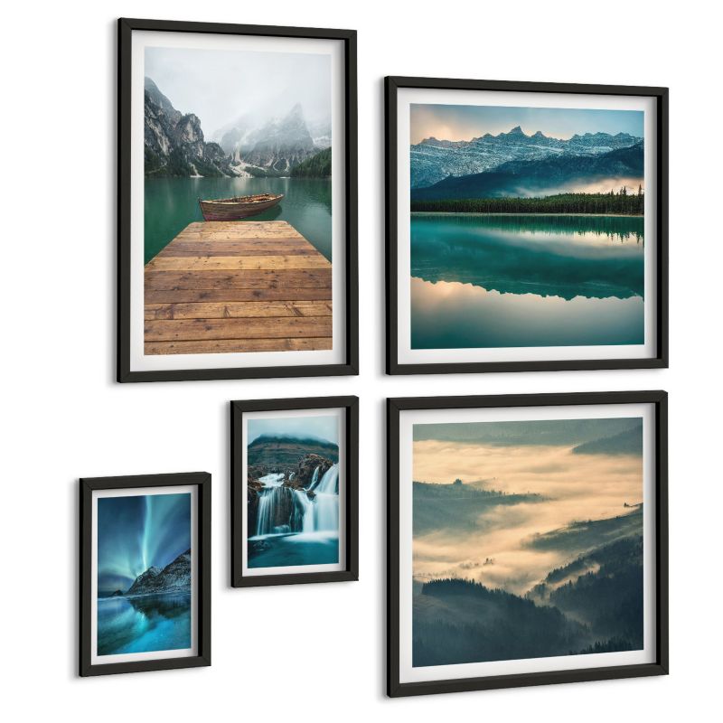 Galeria 5 Obrazów ArtPrintCave (2x50x50+2x20x30+40x60cm) Czarna rama Liście palmowe monstera abstrakcje 1 kpl.