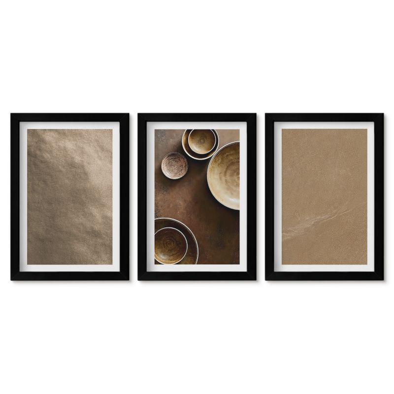 Zestaw 3 obrazów w czarnej ramie Tulup 20x30 cm Kamienne struktury minimalistyczne Stylowa galeria nad biurko 1 kpl