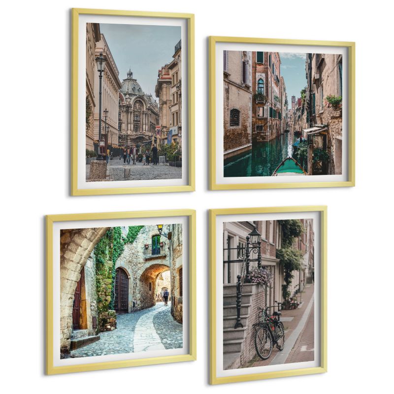 Czteroczęściowy Zestaw Obrazów ArtPrintCave (2x50x50+2x40x60cm) Złota rama Weneckie uliczki woda architektura 1 kpl.