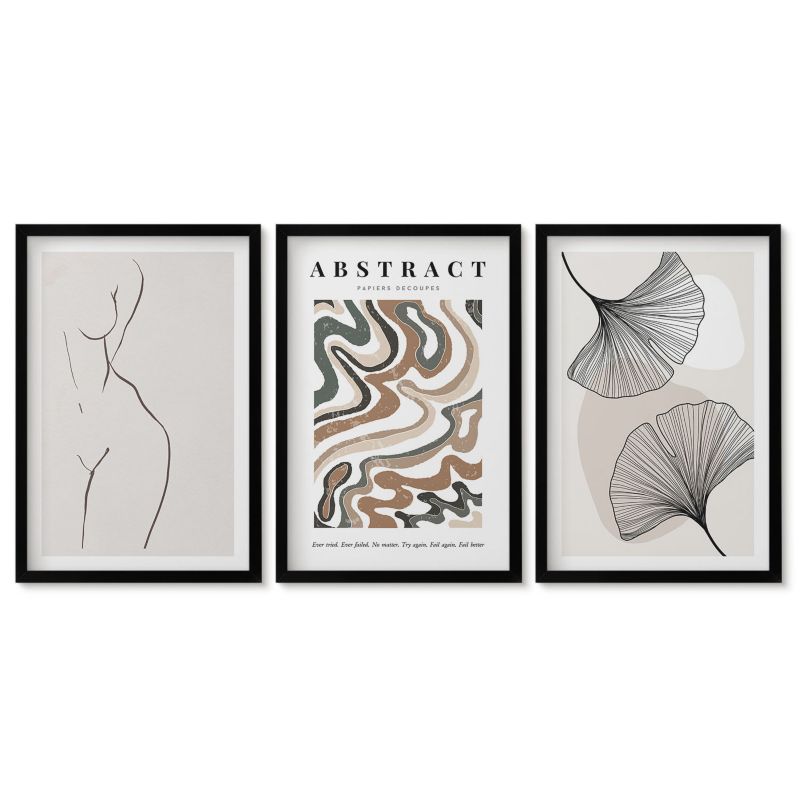 Zestaw 3 obrazów w czarnych ramach Tulup 40x60 cm Abstrakcyjne wzory boho kształty Obrazy w czarnej ramie 1 kpl