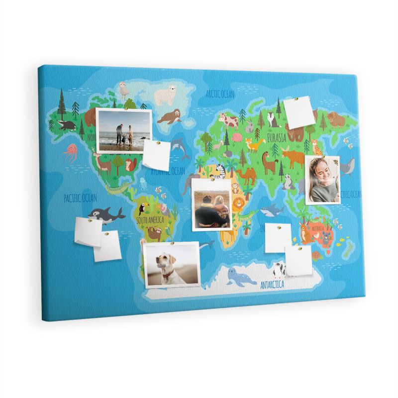 Tablica Korkowa Z Pinezkami Tulup 120x80 cm Mapa kreskówka Organizer ścienny Pinezki drewniane 1 kpl