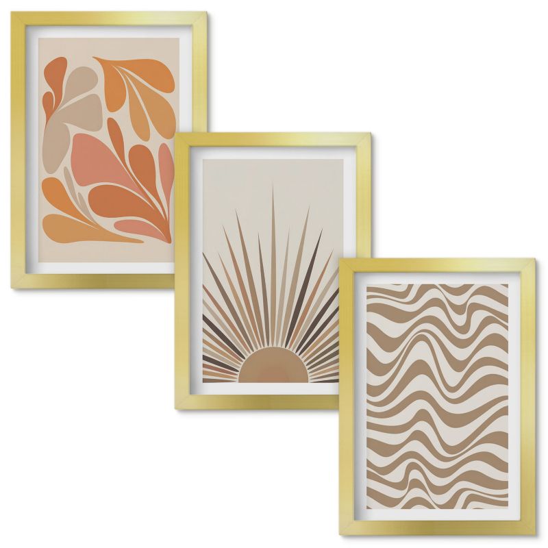 Zestaw obrazów Wallfluent Słońce boho pastelowe kształty Złota rama 20x30cm 3 szt.