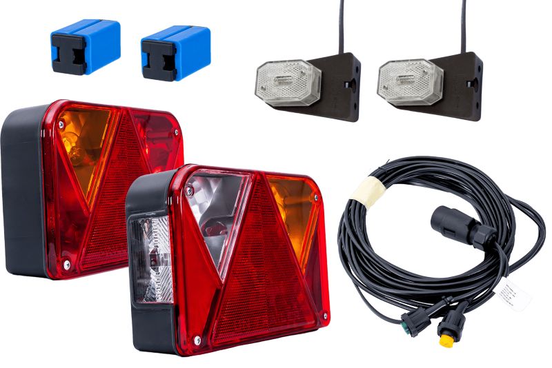 Zestaw świateł: lampy tylne DOBPLAST + obrysowe ASPOCK + wiązka 4,5m 7-PIN 1 szt.
