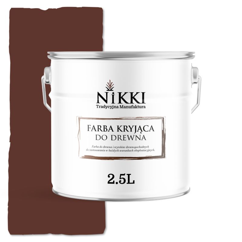 Farba do Drewna Kryjąca na Zewnątrz i Wewnątrz NIKKI Brązowo-Czerwony RAL8012 Wysoki Połysk 2,5L