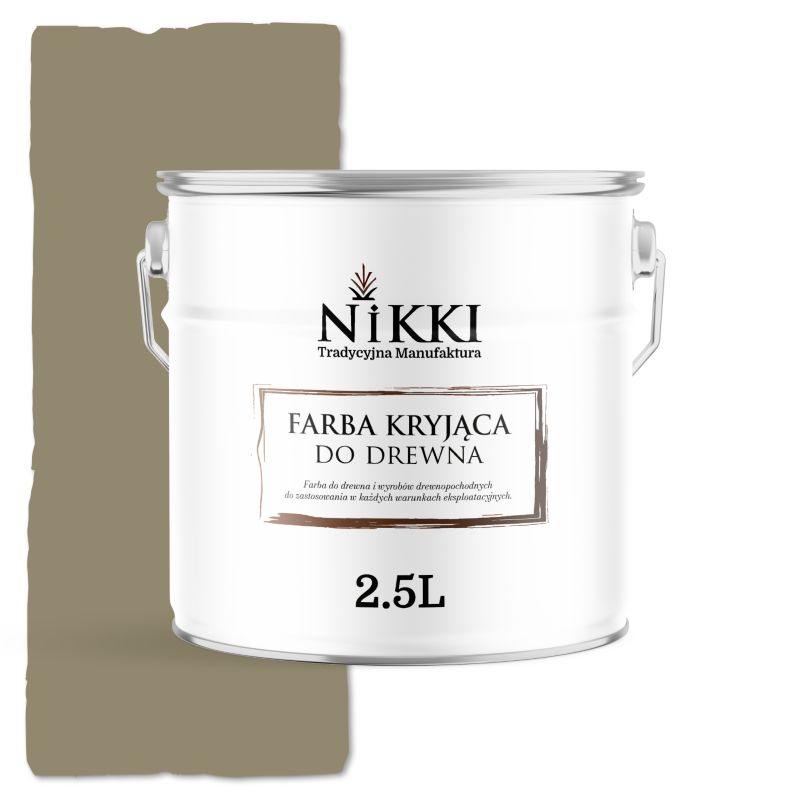 Farba do Drewna Kryjąca na Zewnątrz i Wewnątrz NIKKI Szaro-Żółty RAL7034 Półmat 2,5L