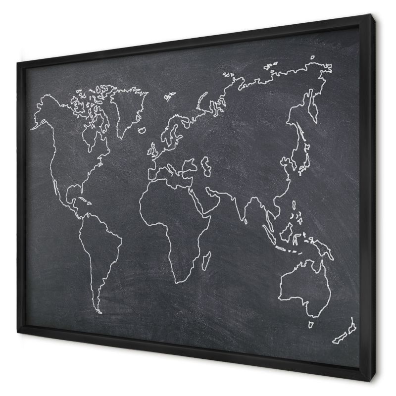 Tablica magnetyczna do salonu Wallfluent 70x50 świat kredowy w czarnej ramie 1szt