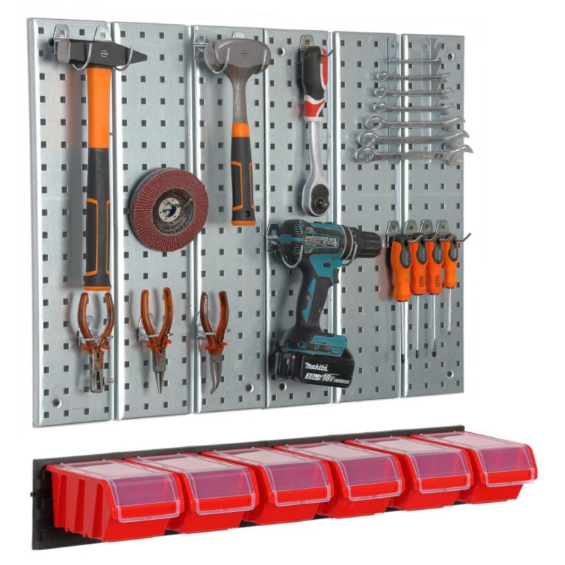 Metalowa tablica narzędziowa botle 780 x 713 mm ścianka 6 kuwet warsztat garaż haki uchwyty