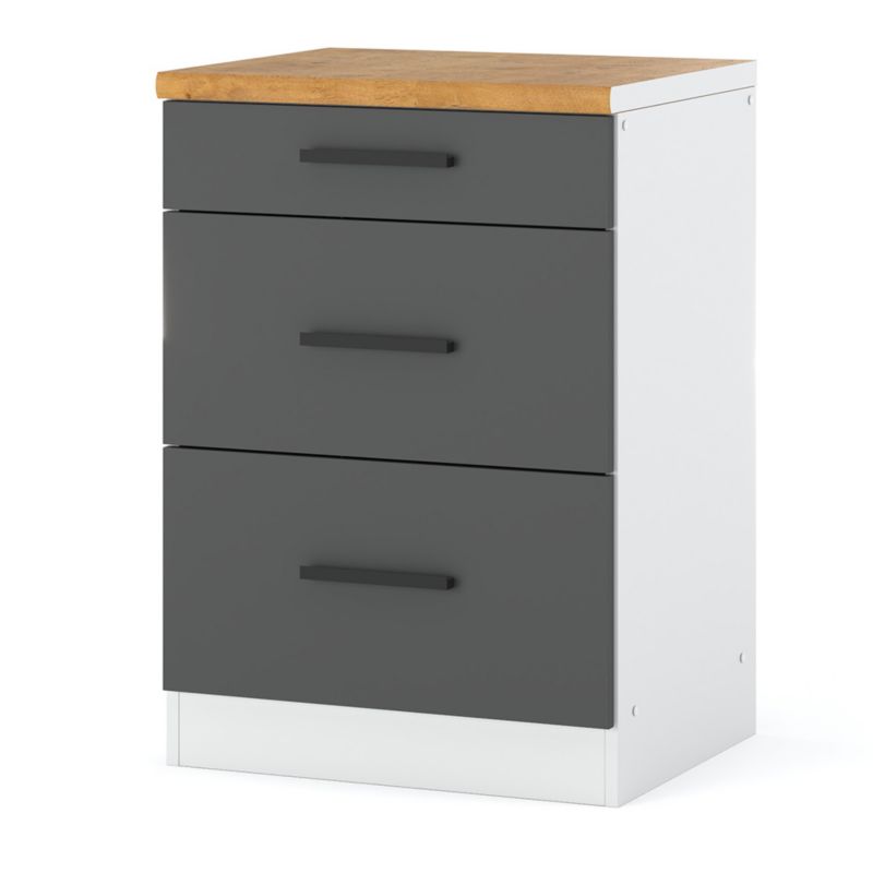 Szafka Kuchenna Hurtownia-Mebli Stojąca Z Szufladami Blanka dolna D60-3SZ 60cm Biały Mat Szary Mat 60x47x85 cm 1szt.
