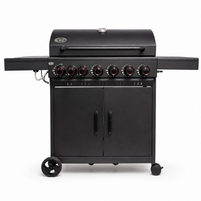 Grill gazowy DEKRAFT NEVADA XXL 6+1 palników 15,1 kW z rusztem żeliwnym i pokrowcem, czarny, 1 szt.