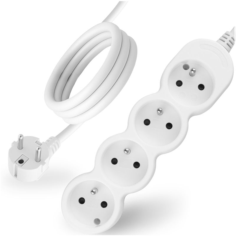 Przedłużacz Sieciowy Lumiled Kabel z Uziemieniem Listwa Zasilająca 4 Gniazda 5m Biały Sznur 1 szt.