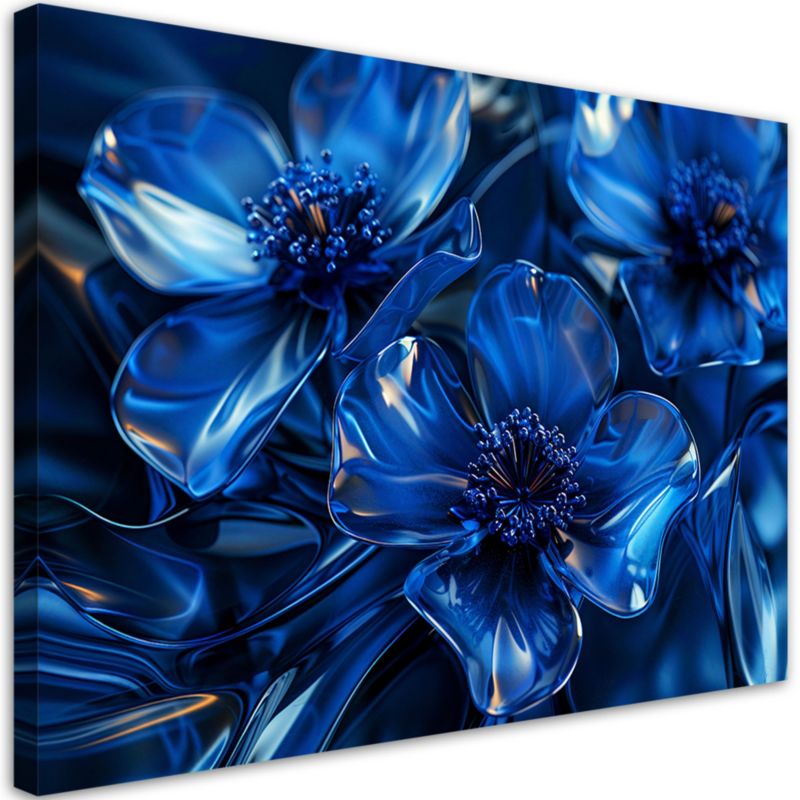 Obraz do salonu sypialni Feeby Niebieskie Szklane Kwiaty Makro 120x80 cm 1szt