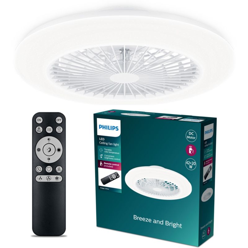 Lampowentylator Philips Amigo 20 W Wentylator Sufitowy Lampa Sufitowa 42W 4400lm CCT Biała z Pilotem 1 szt.