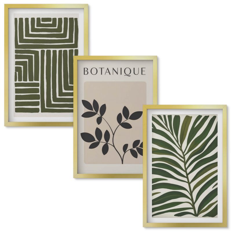 Tryptyk w Ramie Wallfluent Botaniczne boho minimalizm Złota rama 40x60 cm 3 szt.