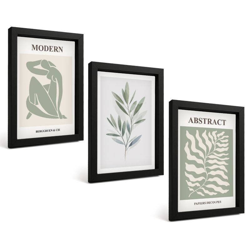 Komplet 3 Obrazów w Czarnej Ramie ArtPrintCave 20x30 cm Grafika Ścienna Wzornictwo Matisse akwarele boho 1 kpl.