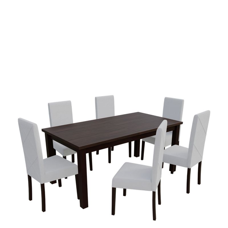 Zestaw RO13 MIRJAN 24 Stół rozkładany S18-L 80x160/200 + 6 krzeseł K02 orzech + biała ekoskóra 1 kpl.