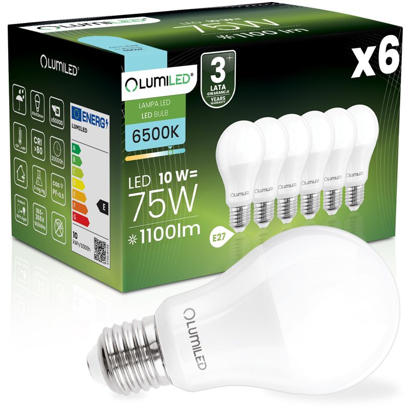 Żarówka LED Lumiled E27 A60 10W 1100lm 6500K 260st 6 szt.