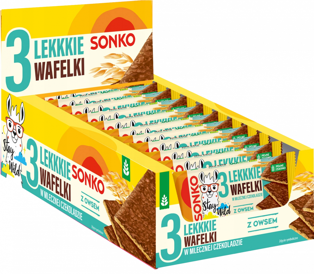 11x Lekkie wafelki Sonko, z owsem, w mlecznej czekoladzie, 3 sztuki, 36g