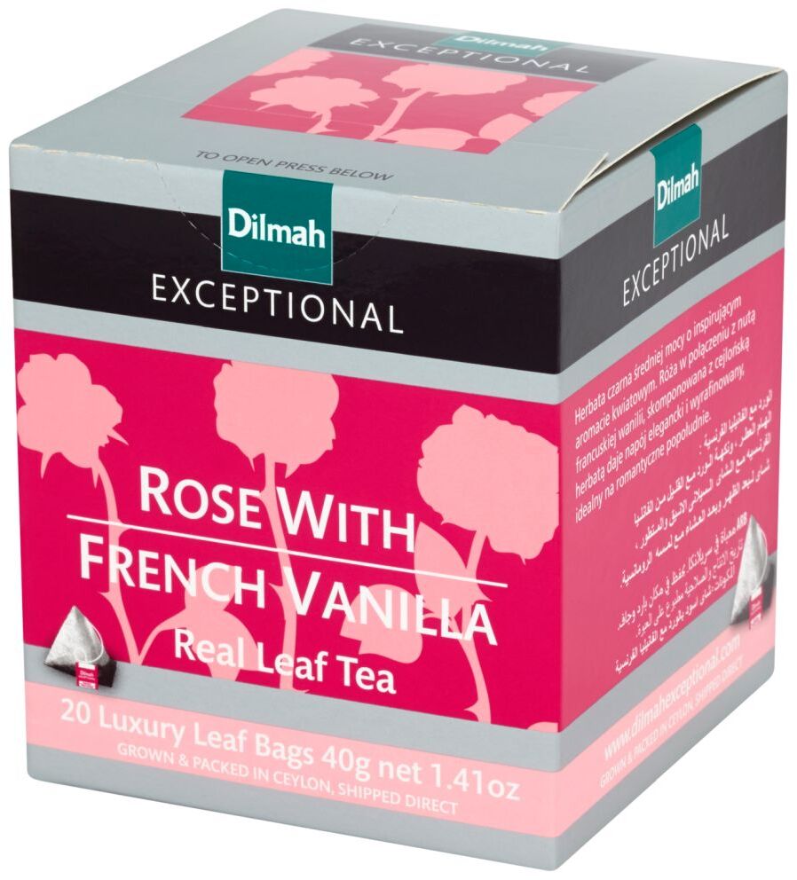 Herbata czarna w piramidkach Dilmah Exceptional Rose with French Vanilla, róża i wanilia, 20 sztuk x 2g