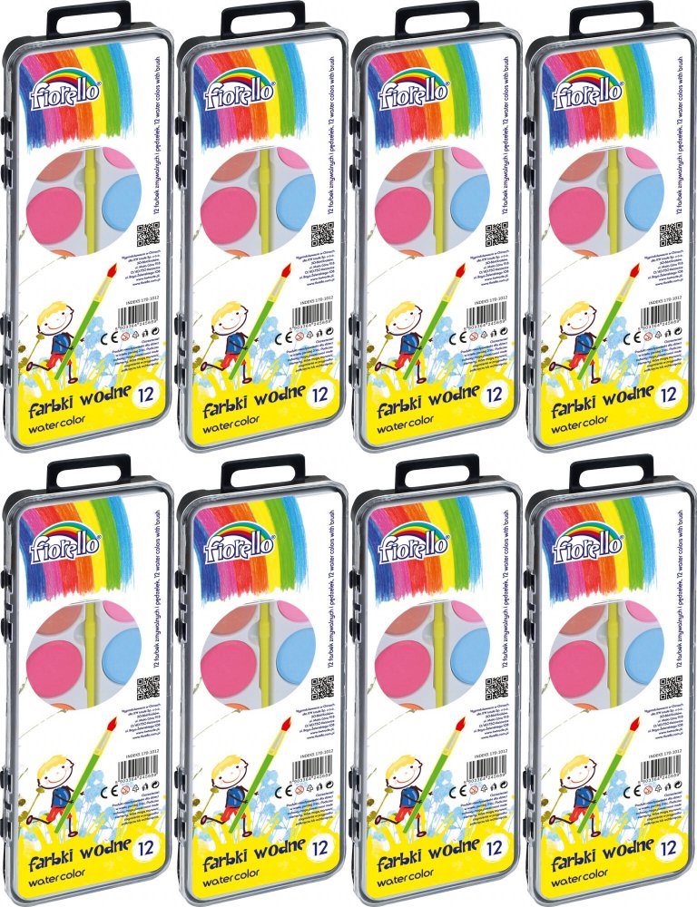 8x Farby akwarelowe wodne Fiorello, 12 sztuk, mix kolorów