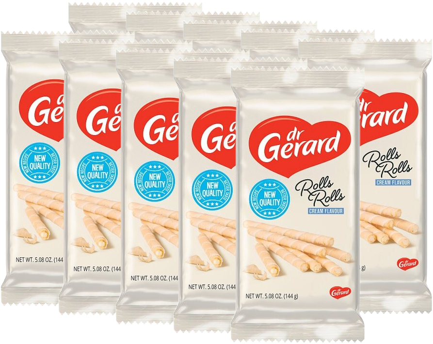 10x Rurki waflowe Dr Gerard Rolls Rolls, z kremem śmietankowym, 144g