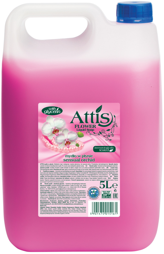 Mydło w płynie Attis Gold Drop Flower Orchidea, zapas, 5l