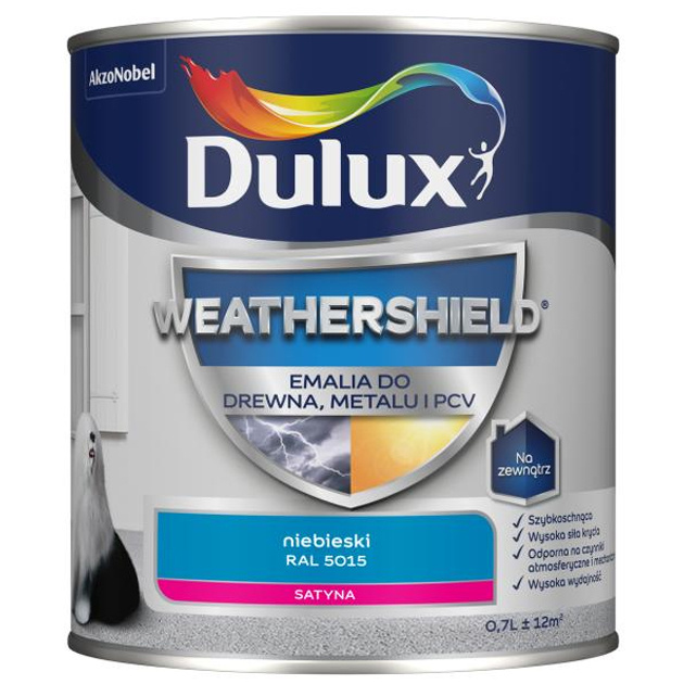 Emalia Weathershield do drewna, PCV i metalu Niebieski RAL 5015 0,7L Dulux